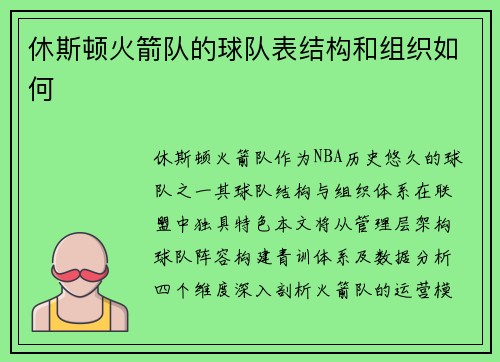 休斯顿火箭队的球队表结构和组织如何